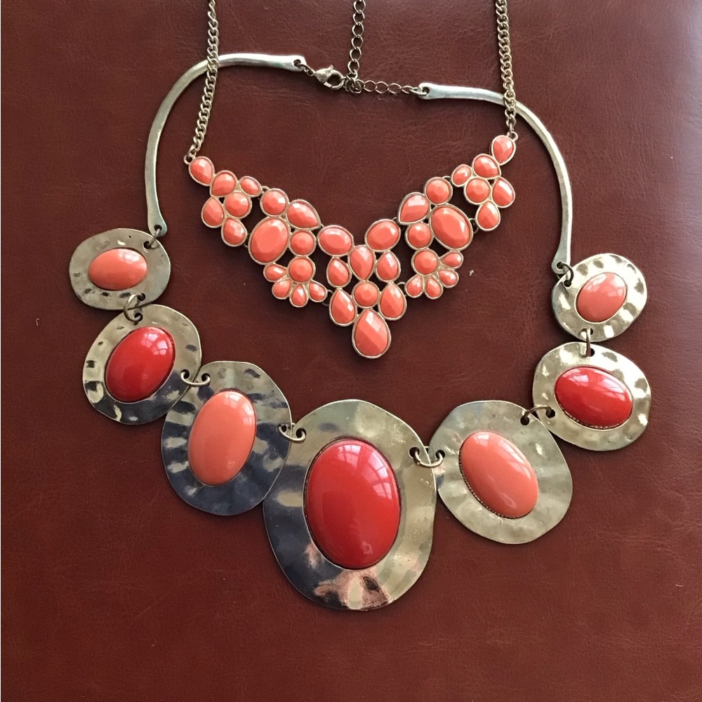 2 Orange/ Coral Statement necklaces